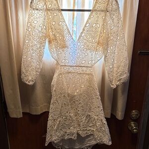 Express White Eyelet Long Sleeve Dress